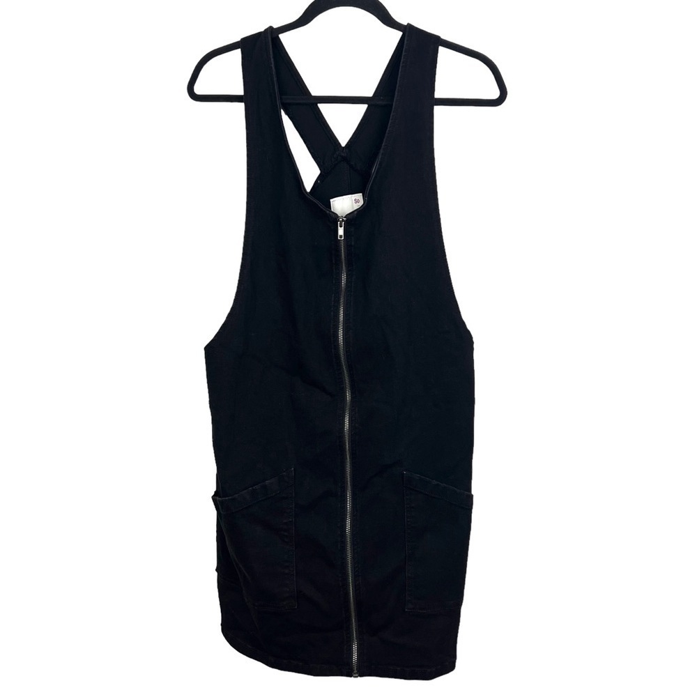 So Black Denim Full Zip Pinafore Style Dress Juniors Large